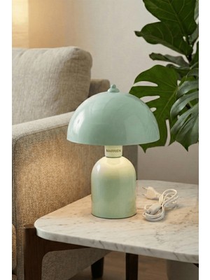 Marrien Luna Abajur  Mint Yeşili Metal Gövdeli - 25 cm - Oturma Odası & Yatak Odası & Salon Aydınlatma