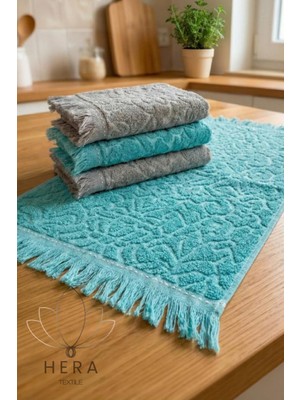 Hera Textile 4 Adet Gri-Turkuaz El, Yüz ve Mutfak Havlusu Seti Pamuklu 30X50 cm