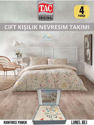Taç Lunel Bej Ranforce Çift Kişilik Nevresim Takımı 200X220 cm