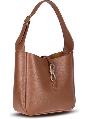 PLM Her Kombine Uyum Sağlayan Klasik Hakiki Deri Kadın Omuz Çantası – Azura - Tan Rengi