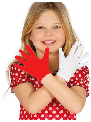 MERİVİA Gösteriler Için 1 Çift Kırmızı Beyaz Pandomim Eldiveni Çocuk Boy (5405)
