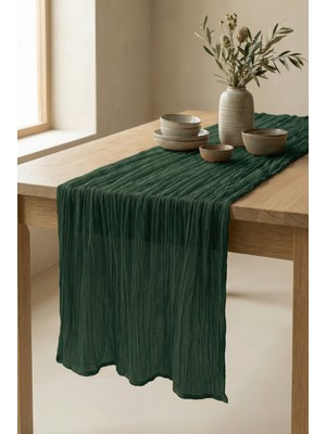 Wellstil Nuvé | Haki %100 Pamuk Tül Runner 90 x 200 cm Bohem, Düğün Nişan Organizasyon Masa Örtüsü