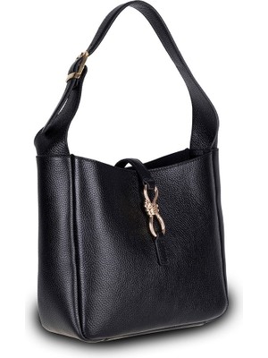 PLM Her Kombine Uyum Sağlayan Klasik Hakiki Deri Kadın Omuz Çantası – Azura - Siyah