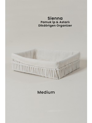 Marrien Sienna Organizer El Yapımı Ekru Pamuk İp  Astarlı Dolap İçi Sepet Metal 30x20x8 cm