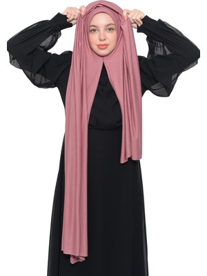 Altobeh Hazır Pratik Geçmeli Lüks Organik Düz Penye Şal Çapraz Hizalı-Gül Kurusu