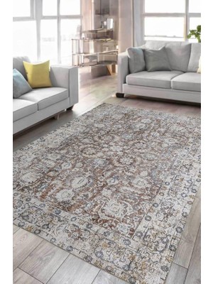 Çam Halı Anatolia 32-044 Etnik Eskitme Desenli Dokuma Tabanlı Yıkanabilir Şönil Salon ve Oda Halısı