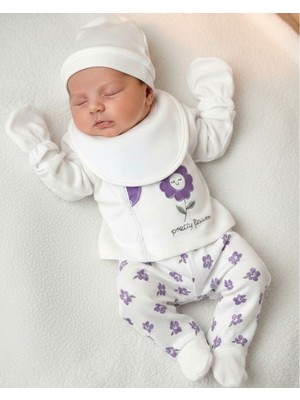 Ege Bebek Kız Bebek 5'li Çiçek Desenli, Fiyonk Detaylı Hastane Çıkışı Zıbın Seti %100 Pamuklu Yeni Doğan Zıbın