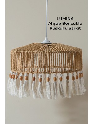 Marrien Lumina Ahşap Boncuklu Püsküllü Sarkıt Avize  Mutfak & Salon Aydınlatması