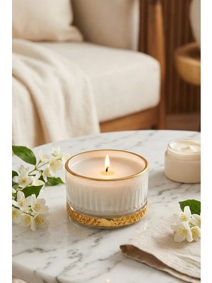 The Groove Yasemin Kokulu Krem Gold Gloria 9 X 5,5 Cm Dekoratif Kokulu Cam Mum