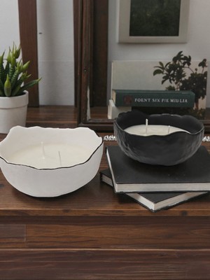 Artnest Modern Tasarım İkili Siyah Beyaz Mum Kasesi, Ev Dekoru, Masa Dekoru, Hediyelik, Özel Günler