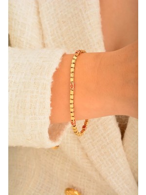 CEBECİ Cebeci 14 Ayar Kırmızı Mineli Küp Altın Bileklik