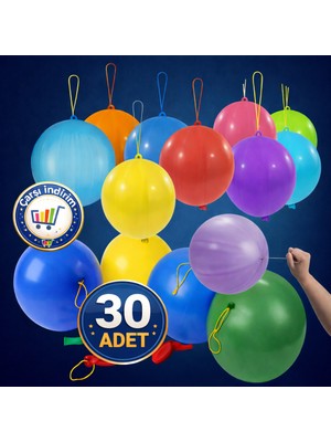 Nistabolje 30 Adet Lastikli Zıpzıp Balon Ipli Punch Panç Büyük Balon
