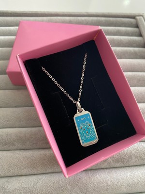 Pink Aslanlı Mavi Çelik Kolye