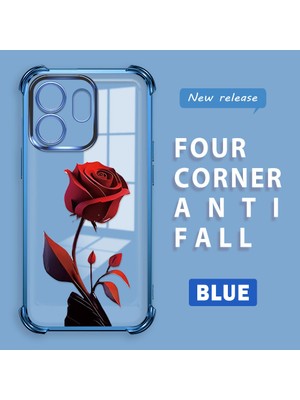 Ucuc Infinix Hot 50I Uyumlu Şeffaf Silikon Köşe Koruma Lens Korumalı Elektroplatlı Kenar Kılıf Kırmızı Gül Desenli