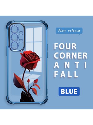 Ucuc Samsung Galaxy A33 5g Uyumlu Şeffaf Silikon Köşe Koruma Lens Korumalı Elektroplatlı Kenar Kılıf Kırmızı Gül Desenli