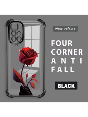 Ucuc Redmi 10 2022 Uyumlu Şeffaf Silikon Köşe Koruma Lens Korumalı Elektroplatlı Kenar Kılıf Kırmızı Gül Desenli