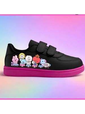 Lias Design Kız Çocuk Sevimli Grup Siyah Pembe Spor Ayakkabı Sneakers