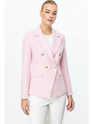 Ekol Kapak Cepli Kruvaze Yaka Kadın Pembe Ceket 04002