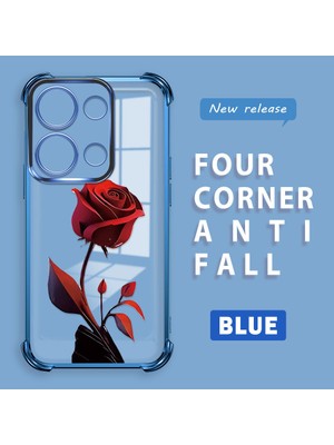 Ucuc Redmi Note 13 Pro 4g Uyumlu Şeffaf Silikon Köşe Koruma Lens Korumalı Elektroplatlı Kenar Kılıf Kırmızı Gül Desenli