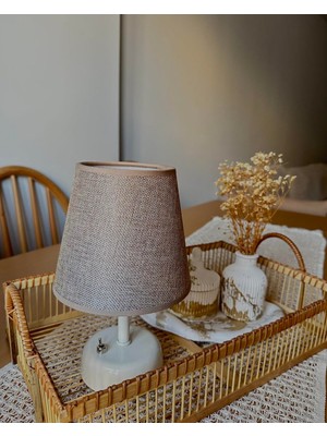 KorFam Vizon Keten Kumaş Başlıklı Kablosuz Pilli Masa & Gece Lambası