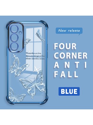 Ucuc Samsung Galaxy A24 Uyumlu Şeffaf Silikon Köşe Koruma Lens Korumalı Elektroplatlı Kenar Kılıf Kelebek Desenli