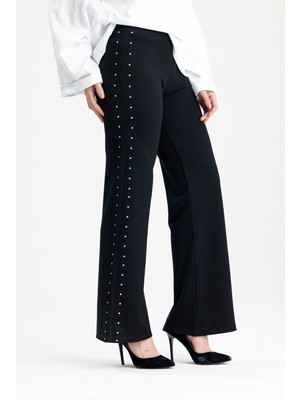Rose Arya Siyah Yanları Taşlı Pantolon