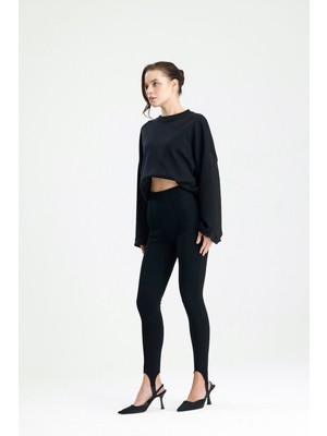 Rose Arya Siyah Paça Lastikli Tayt