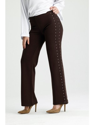 Rose Arya Kahve Yanları Taşlı Pantolon