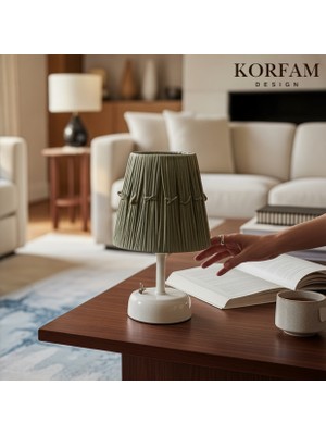 KorFam Yeşil Rafya Hasır Pilli Masa & Gece Lambası