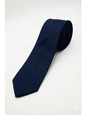 Sabri Özel Kravat Kum Desenli Mendilli Lacivert