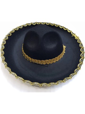 Üreticiniz Altın Renk Şeritli Meksika Mariachi Latin Şapkası 55 cm Çocuk 481348