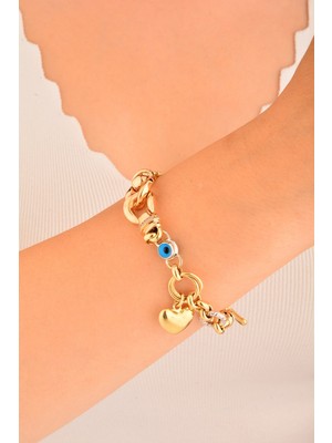 CEBECİ Cebeci 14 Ayar Renkli Kalpli Altın Bileklik