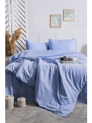 ELART Stark Nevresim Takımı Çift Kişilik %100 Pamuk Saten Biyeli (200x220 cm) Mavi