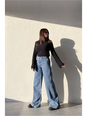 Madame Melek Ekstra Yüksek Bel Likralı Palazzo Salaş Kot Pantolon