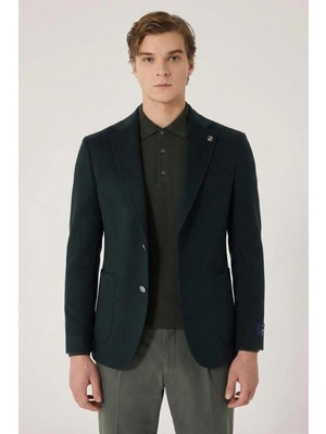 Sabri Özel Yeşil Regular Fit %100 Yünlü Ceket Yaka Klasik Ceket