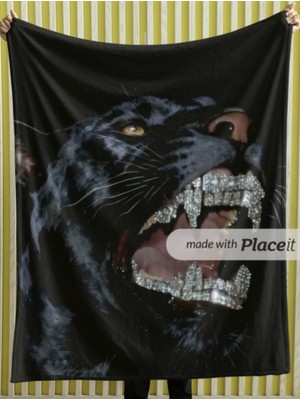 Elmas Dizayn 150X220 cm Tv Koltuk Yatak Battaniyesi Organik Pamuk Leke Tutmaz Lv Siyah Taşlı Kaplan