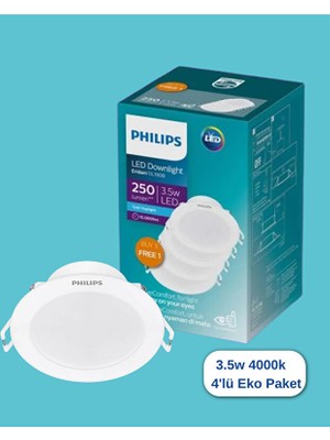 Philips Eridani DL190B 3.5W 80MM Delik Çapı 4000K Gün Işığı 250LÜMEN 4'lü Eko Paket
