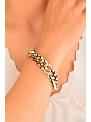 CEBECİ Cebeci 14 Ayar Taşlı Zincir Altın Bileklik