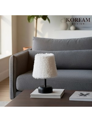 KorFam Beyaz Peluş Pilli Masa & Gece Lambası