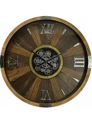 Galaxy CRK-835 Premium Ahşap Ithal Dönen Çarklı Roma Rakamlı Otantik Kadranlı Ceviz Duvar Saati 80X80X8 cm