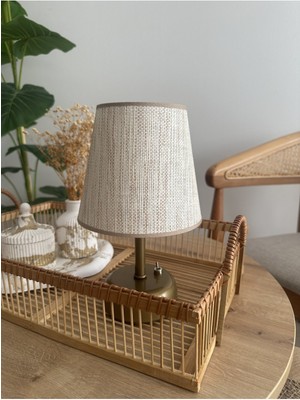 KorFam Bej Keten Kumaş Başlıklı Pilli Masa & Gece Lambası