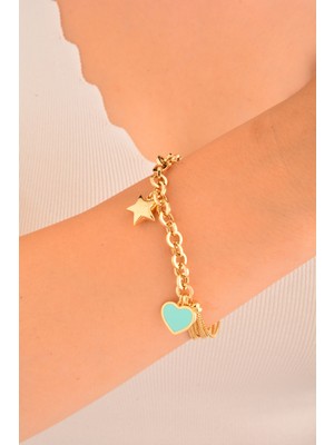 CEBECİ Cebeci 14 Ayar Kalpli Yıldızlı Altın Bileklik