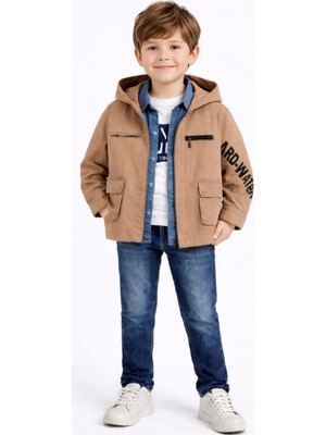 İrem Çocuk Giyim Erkek Çocuk Gabardin Fermuar Cepli Yazılı Uzun Kol Gömlekli Pantolon Tişört Bayramlık Dörtlü Takım