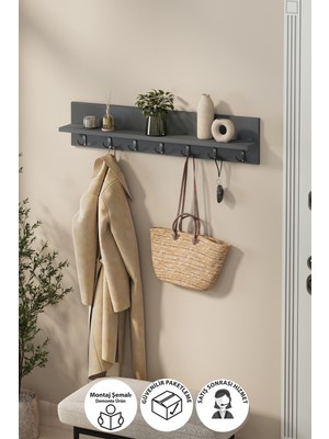 Bofigo Portmanto Duvar Askılığı Elbise Askılığı Yıldız Antrasit 91 cm