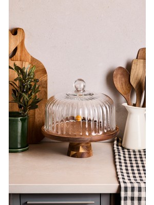 UltraMint Akasya Cam Kek Fanusu, Ayaklı, Standlı, 25 Cm, Orta Boy