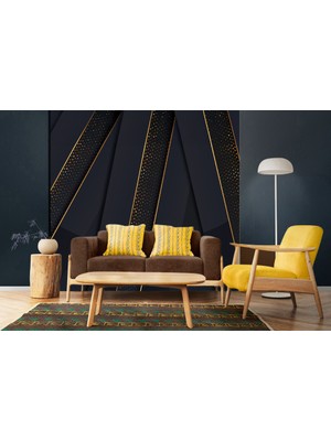 Koyu Mavi Altın Çizgili 3D Poster Duvar Kağıdı