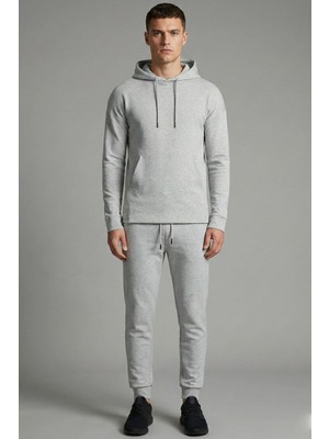 Sabri Özel Giotelli Gri Melanj Regular Fit Pamuklu Kapüşonlu Eşofman Takımı