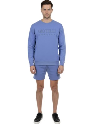 Sabri Özel Giotelli Mavi Regular Fit Pamuklu Bisiklet Yaka Şortlu Eşofman Takımı