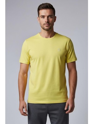 Sabri Özel Giotelli Sarı Regular Fit %100 Pamuklu Bisiklet Yaka Tişört