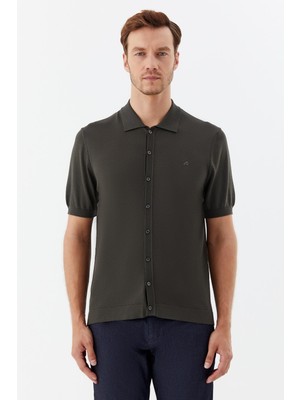 Sabri Özel Haki Regular Fit Triko Polo Yaka Gömlek